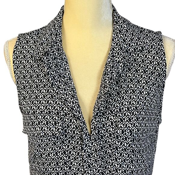 Ann Taylor LOFT Sleeveless Blouse Top Geometric Print Collared Black M Pockets - Picture 5 of 15